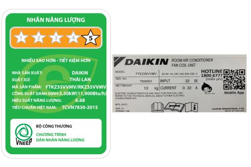 Chứng nhận Daikin Inverter 1.5 HP FTKZ35VVMV